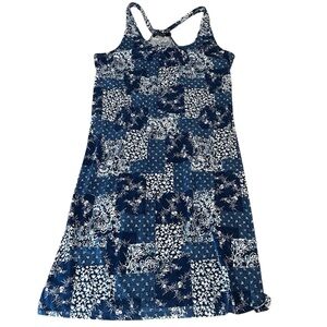 New Ralph Lauren midi Cotton/Poly Dress Blue/White Side Slits Size Large NWT